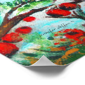 Schwarzer Chickadee-Vogel mit Birnen-Glossen Poster (Ecke)