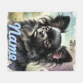 Schwarzer Chihuahua in Wasserfarbe Fleecedecke (Vorderseite (Horizontal))