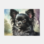 Schwarzer Chihuahua in Wasserfarbe Fußmatte (Vorderseite)