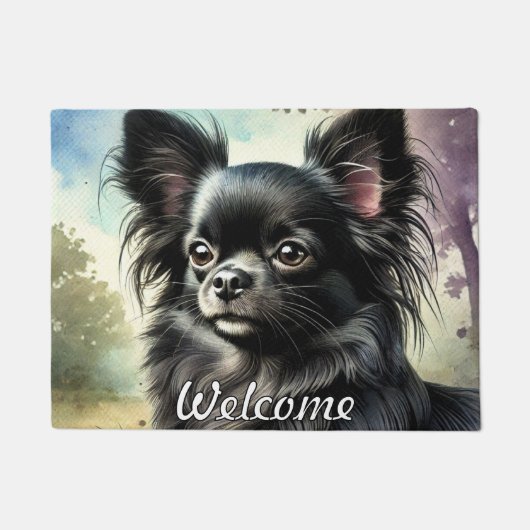 Schwarzer Chihuahua in Wasserfarbe Fußmatte (Vorderseite)