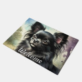 Schwarzer Chihuahua in Wasserfarbe Fußmatte (Schrägansicht)