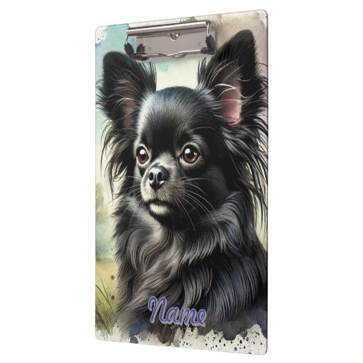 Schwarzer Chihuahua in Wasserfarbe Klemmbrett (Links)