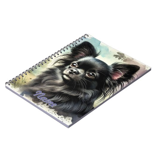 Schwarzer Chihuahua in Wasserfarbe Notizblock (Linke Seite)