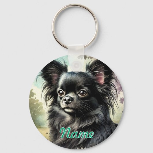 Schwarzer Chihuahua in Wasserfarbe Schlüsselanhänger (Vorderseite)