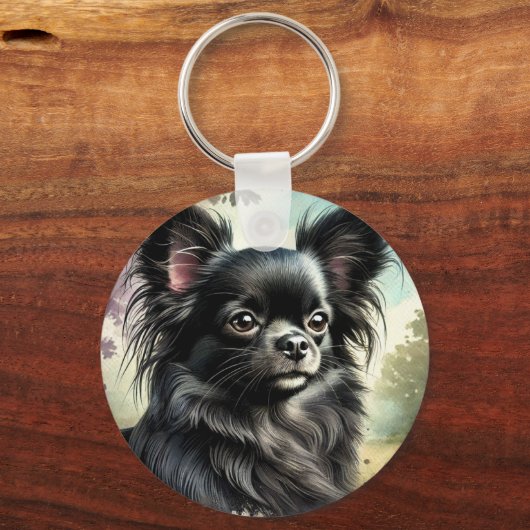 Schwarzer Chihuahua in Wasserfarbe Schlüsselanhänger (Rückseite)