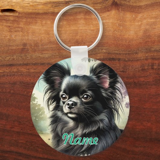 Schwarzer Chihuahua in Wasserfarbe Schlüsselanhänger (Vorderseite)