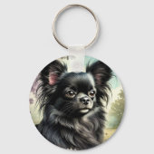 Schwarzer Chihuahua in Wasserfarbe Schlüsselanhänger (Rückseite)