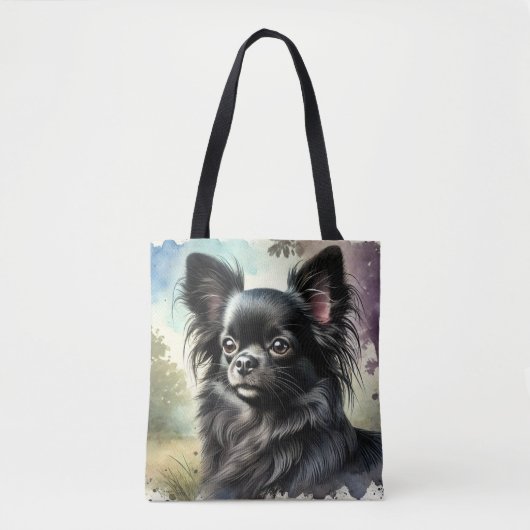 Schwarzer Chihuahua in Wasserfarbe Tasche (Vorderseite)