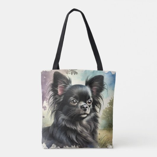 Schwarzer Chihuahua in Wasserfarbe Tasche (Rückseite)