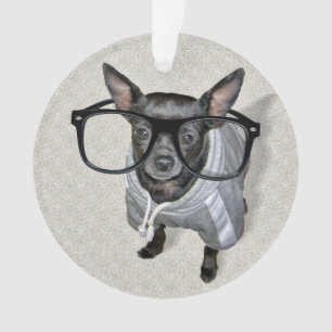Schwarzer Chihuahua mit Glas-Foto Ornament