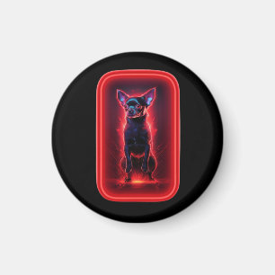 Schwarzer Chihuahua tanzt im neonroten Licht Magnet