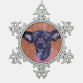 Schwarzer Chihuahua-Verzierungs-Ohio-Künstler Schneeflocken Zinn-Ornament