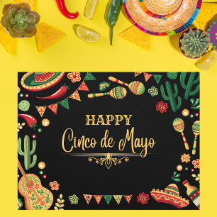 Schwarzer Cinco de Mayo Fiesta Ikonen Postkarte