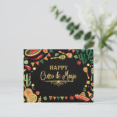 Schwarzer Cinco de Mayo Fiesta Ikonen Postkarte (Stehend Vorderseite)