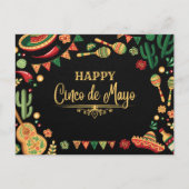 Schwarzer Cinco de Mayo Fiesta Ikonen Postkarte (Vorderseite)