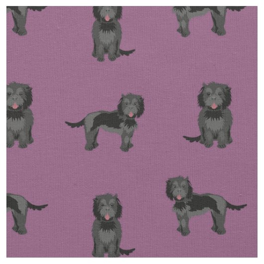 Schwarzer Cockapohund dunkel lila Stoff (Nahaufnahme)