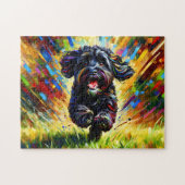 Schwarzer Cockapoo Dog Portrait Akryllische Art Pr Puzzle (Horizontal)