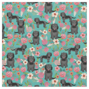 Schwarzer Cockapoo Hund Vintagen Blumen türkis Stoff
