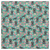 Schwarzer Cockapoo Hund Vintagen Blumen türkis Stoff (Muster)