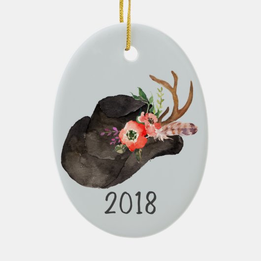 Schwarzer Cowboy-Hut-Sake-Jahr Keramik Ornament (Hinten)