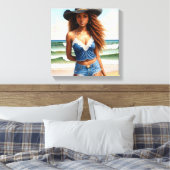 Schwarzer Cowgirl Kupfer Haar Strand Leinwanddruck (Insitu (Schlafzimmer))
