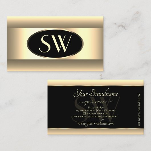 Schwarzer Cream Ombre Monogram Light Gold Decoder Visitenkarte (Vorne/Hinten)