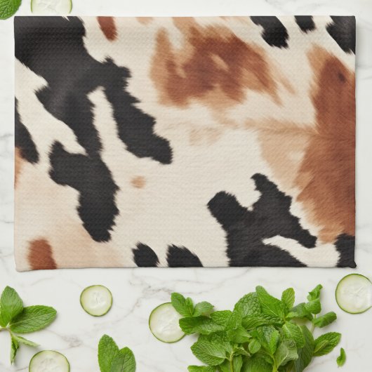 Schwarzer Creme Brown Cowhide Geschirrtuch (Gefaltet)