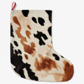 Schwarzer Creme Brown Cowhide Großer Weihnachtsstrumpf (Vorderseite)
