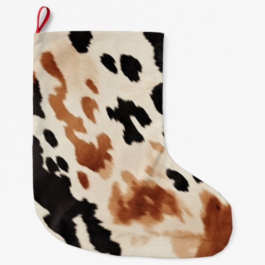 Schwarzer Creme Brown Cowhide Großer Weihnachtsstrumpf (Vorderseite)