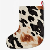 Schwarzer Creme Brown Cowhide Großer Weihnachtsstrumpf (Rückseite)