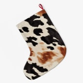 Schwarzer Creme Brown Cowhide Großer Weihnachtsstrumpf (Rückseite (Hängend))