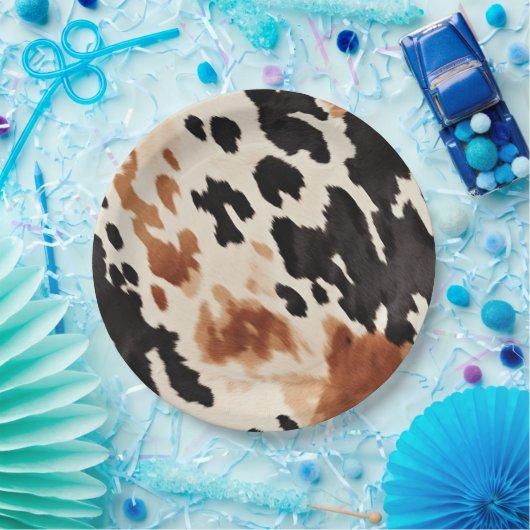 Schwarzer Creme Brown Cowhide Pappteller (Party)