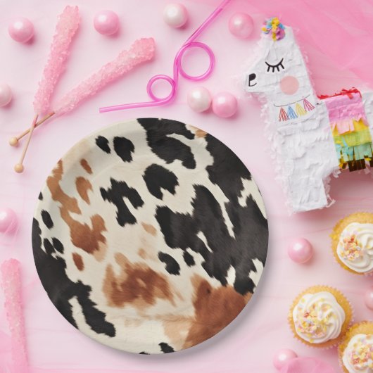 Schwarzer Creme Brown Cowhide Pappteller (Party)