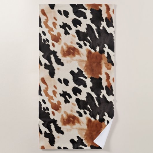Schwarzer Creme Brown Cowhide Strandtuch (Vorderseite)