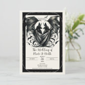Schwarzer Creme Silbergotische Liebe Fledermäuse H Einladung (Stehend Vorderseite)