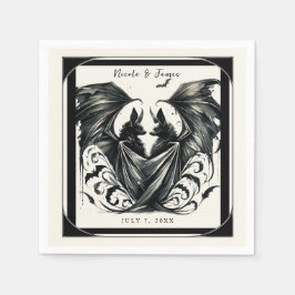 Schwarzer Creme Silbergotische Liebe Fledermäuse H Serviette