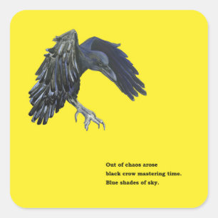 Schwarzer Crow & Haiku-Illustration Quadratischer Aufkleber