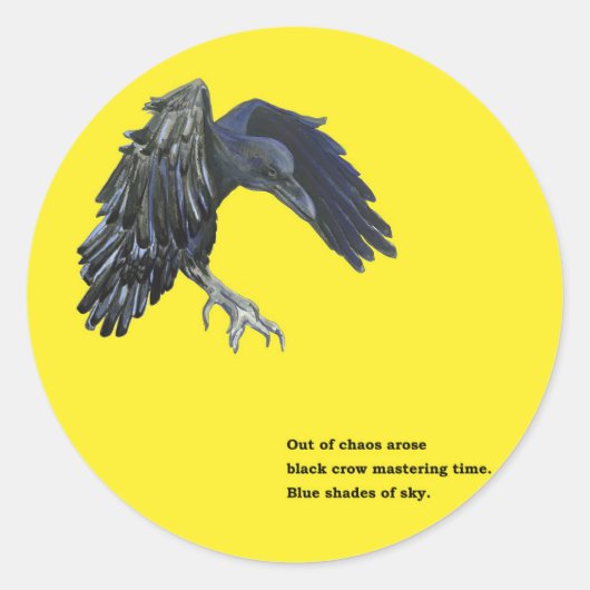 Schwarzer Crow & Haiku-Illustration Runder Aufkleber (Vorderseite)