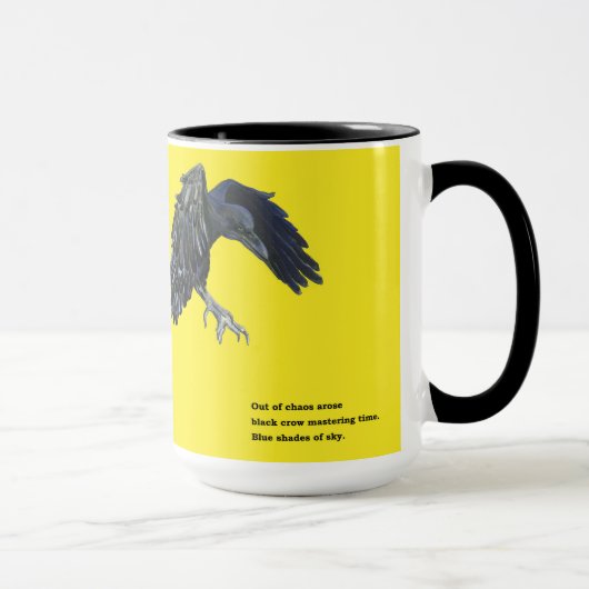Schwarzer Crow & Haiku-Illustration Tasse (Rechts)