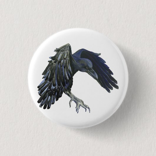 Schwarzer Crow Master of Time Illustration White Button (Vorderseite)