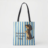 Schwarzer Dachshund bettelt um Leckerlis Blaue Str Tasche (Vorderseite)