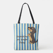 Schwarzer Dachshund bettelt um Leckerlis Blaue Str Tasche (Rückseite)