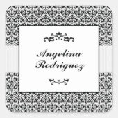 Schwarzer Damask-Pattern-Abschluss Quadratischer Aufkleber (Vorderseite)