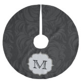 Schwarzer Damaskop-Monogram-Anfangskleid Polyester Weihnachtsbaumdecke (Vorderseite)