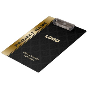 Schwarzer Damaskus Muster Gold Stripe Akzent Klemmbrett