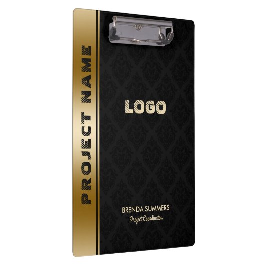 Schwarzer Damaskus Muster Gold Stripe Akzent Klemmbrett (Rechts)