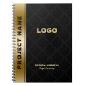 Schwarzer Damaskus Muster Gold Stripe Akzent Notizblock (Vorderseite)