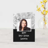 Schwarzer Damast 16 . Geburtstag Karte (Gelbe Blume)