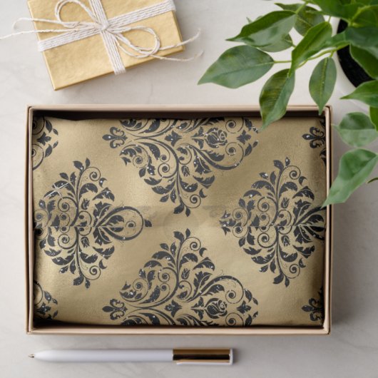 Schwarzer Damast auf Gold Decoupage Seidenpapier (Geschenk)