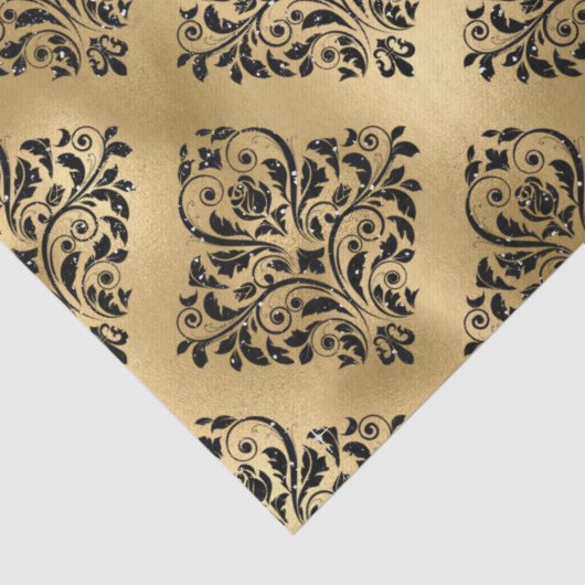 Schwarzer Damast auf Gold Decoupage Seidenpapier (Detail)